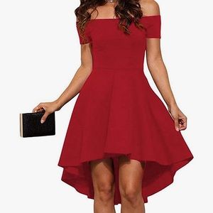 NWT Sarin Mathews Red Off the Shoulder Shirt Sleeve High Low Dress Sz M